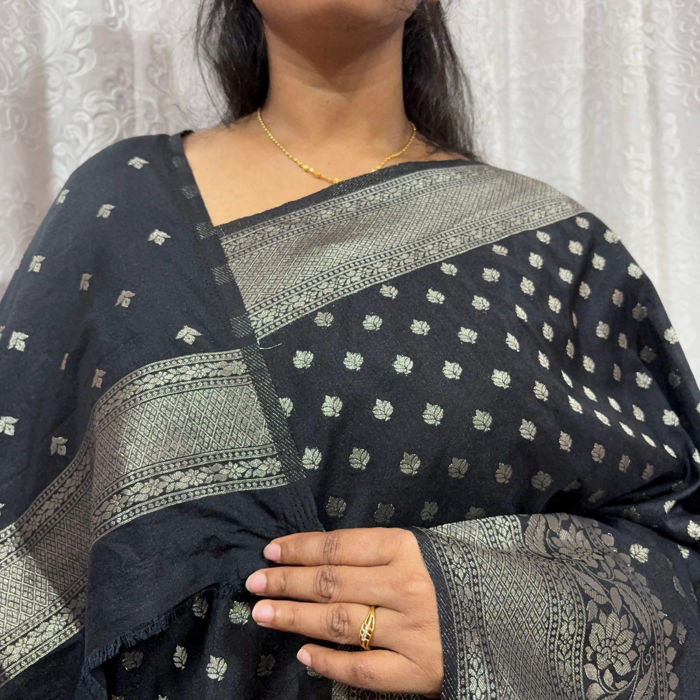 Black Banarasi Semi Crepe Saree