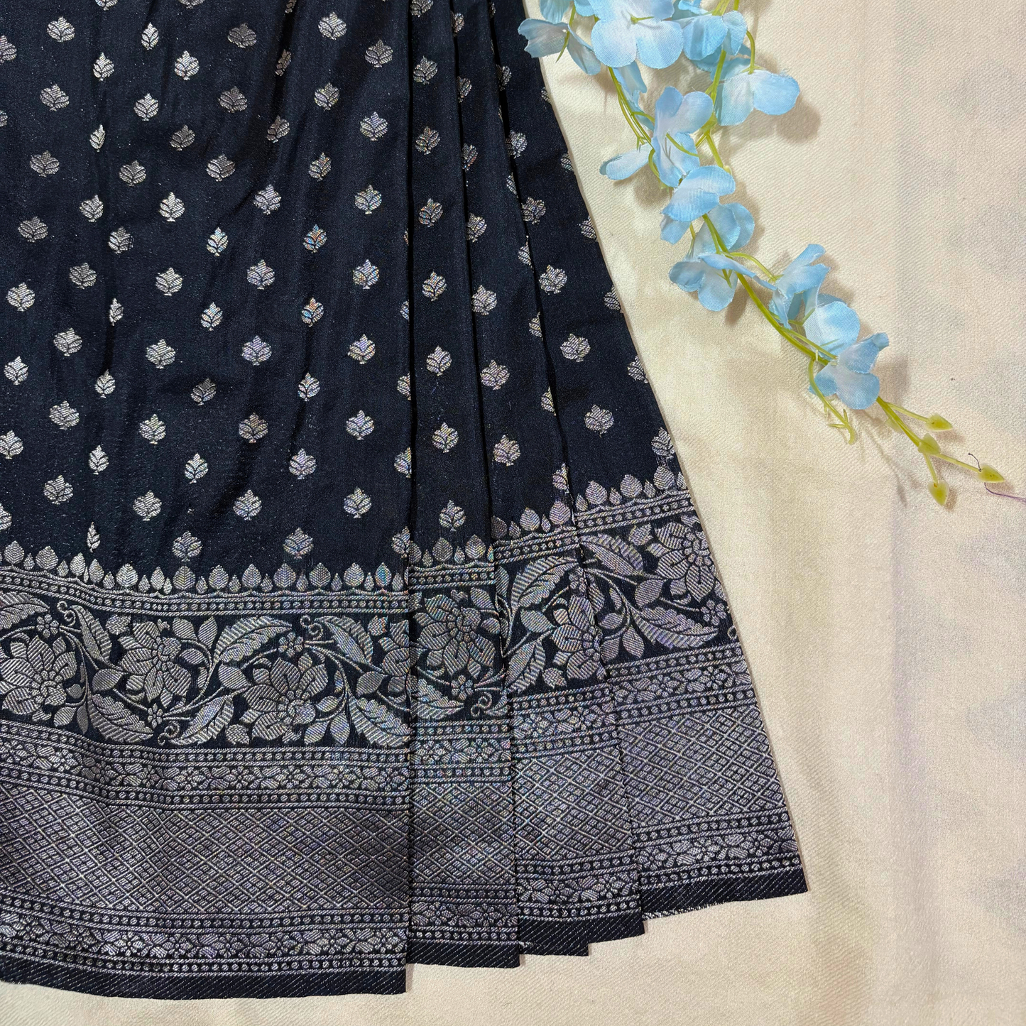 Black Banarasi Semi Crepe Saree