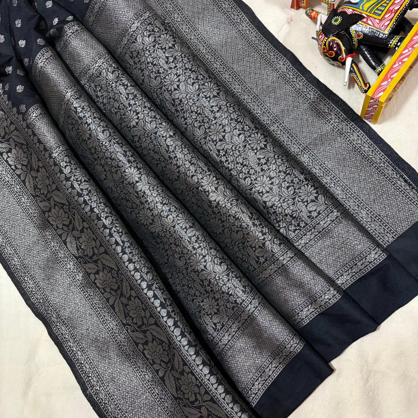 Black Banarasi Semi Crepe Saree