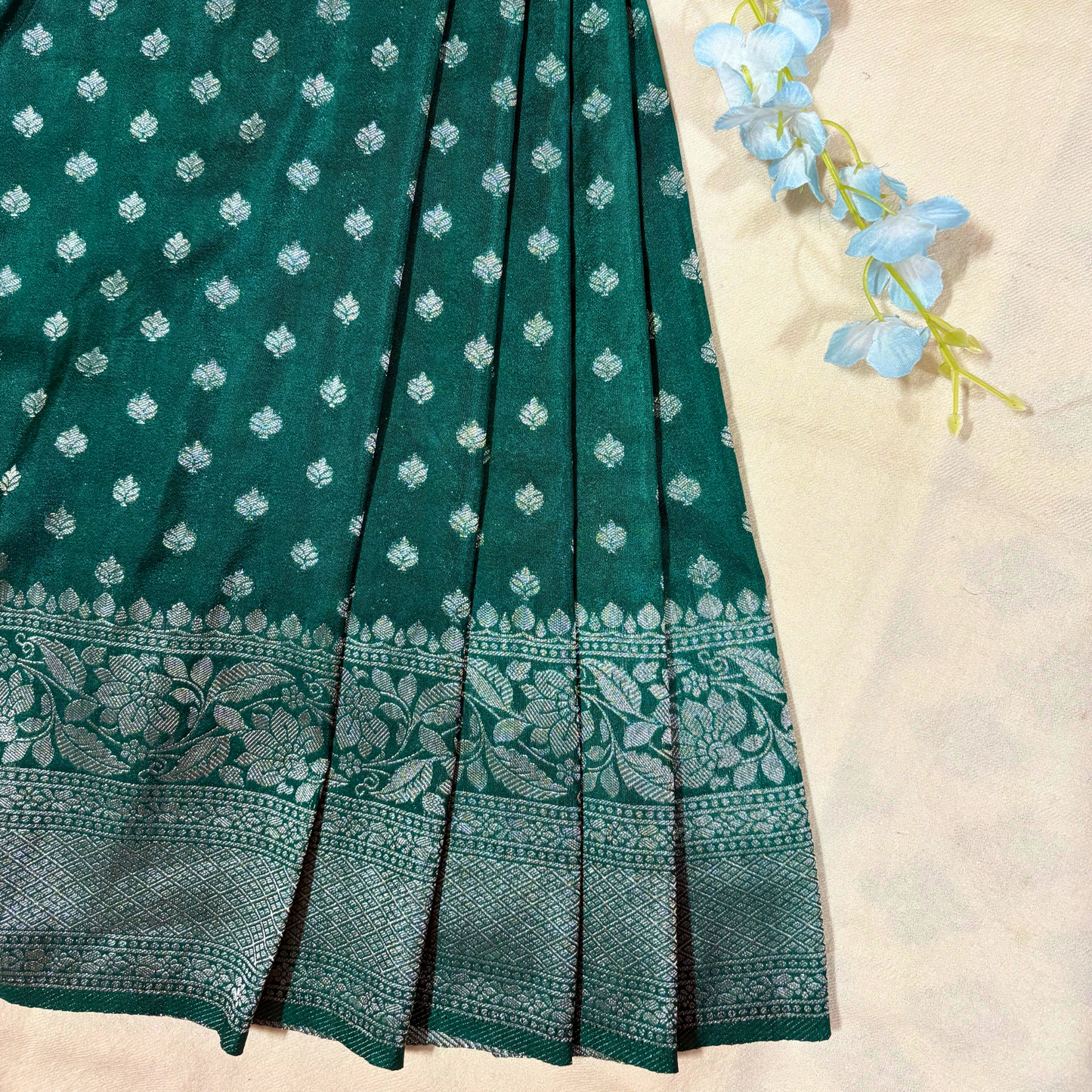 Green Banarasi Semi Crepe Saree