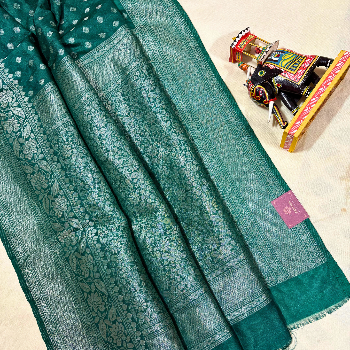 Green Banarasi Semi Crepe Saree