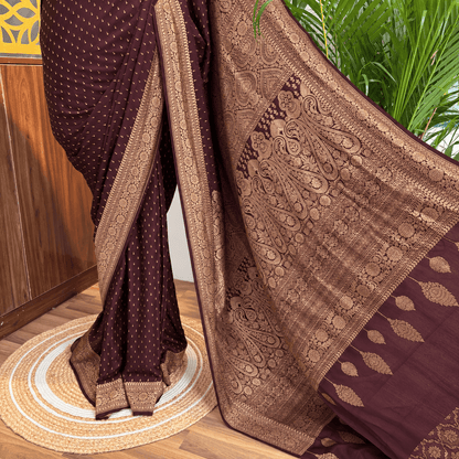 Brown Banarasi Pure Crepe Saree