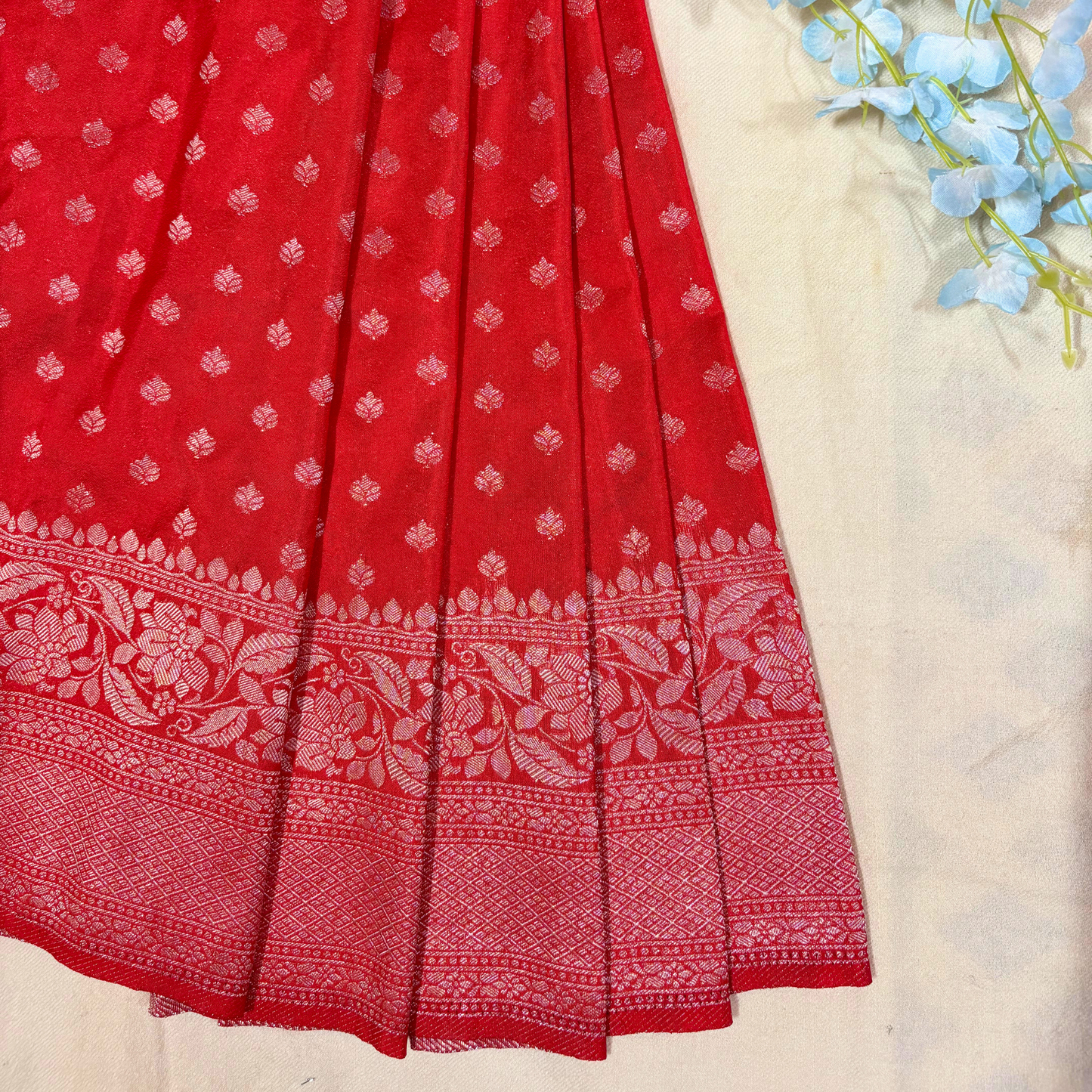 Red Banarasi Semi Crepe Saree