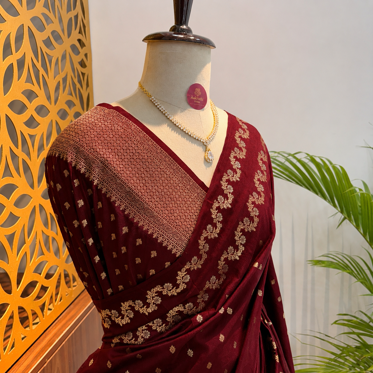 Maroon Semi Raw Mango Banarasi Saree