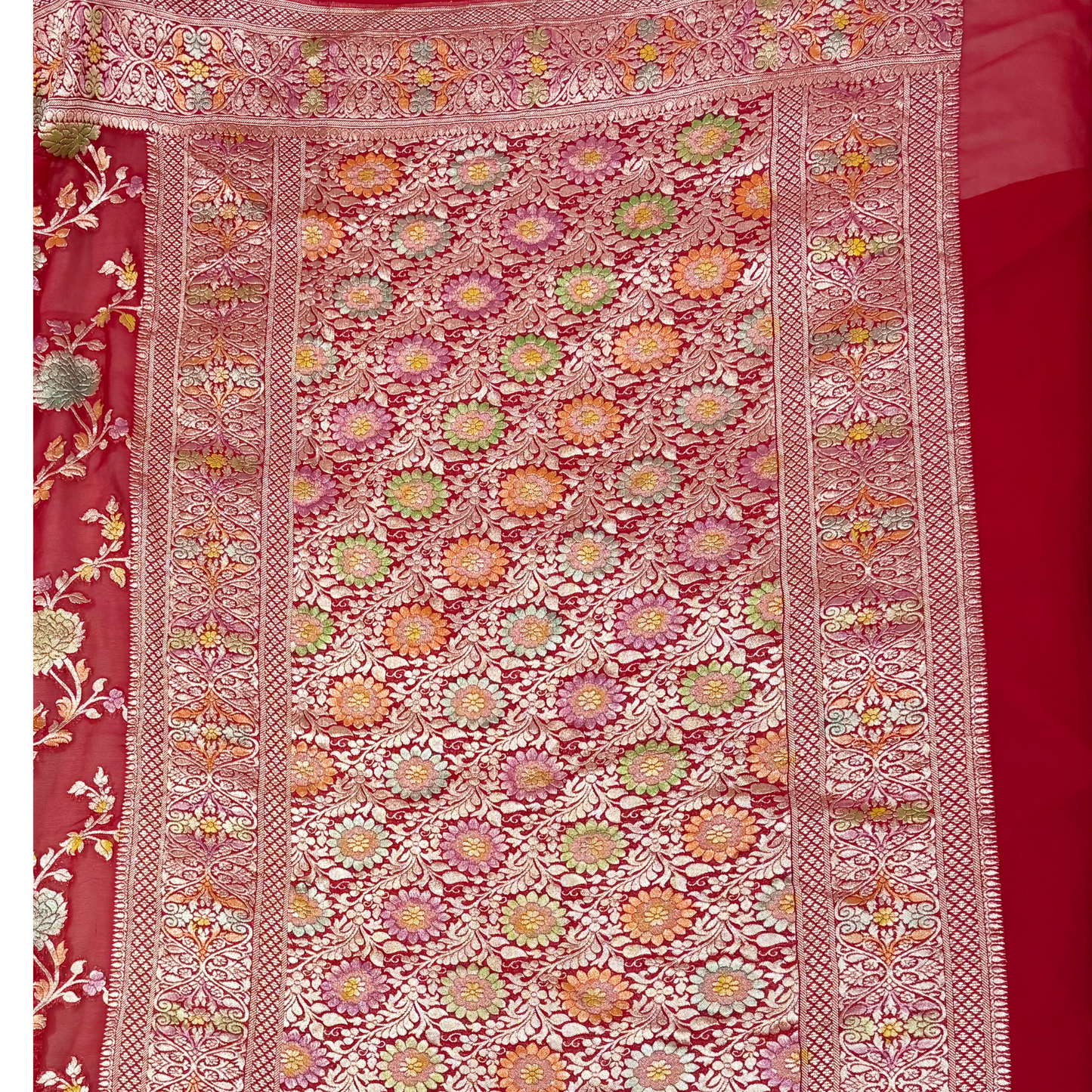 Red Pure Khaddi Georgette Meenakari Saree