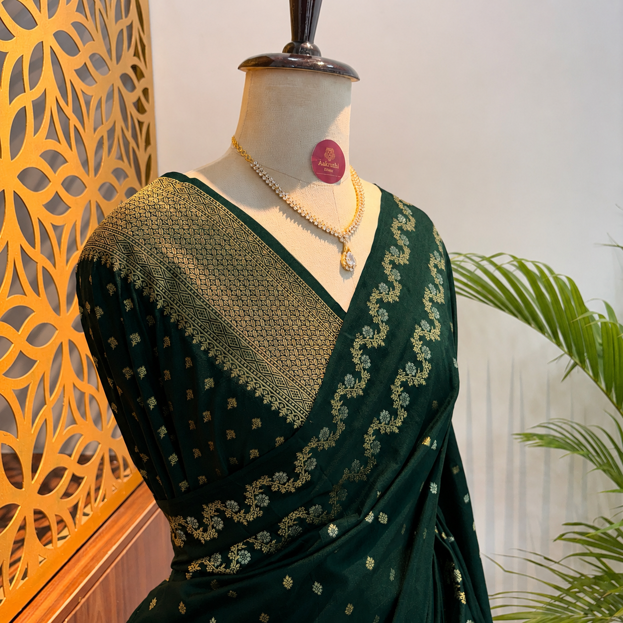 Bottle Green Semi Raw Mango Banarasi Saree