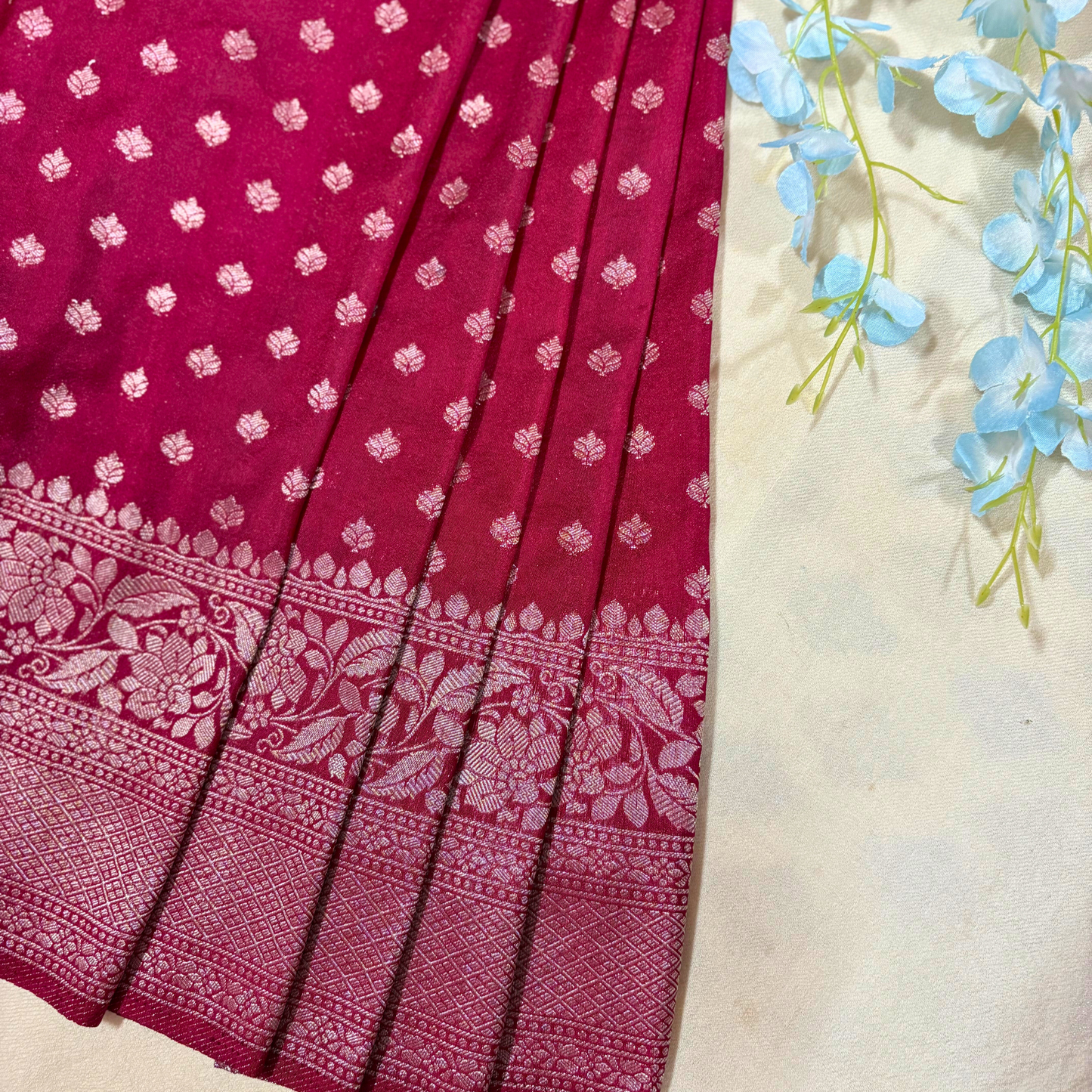 Magenta Banarasi Semi Crepe Saree