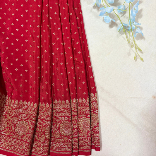 Red Banarasi Pure Crepe Saree