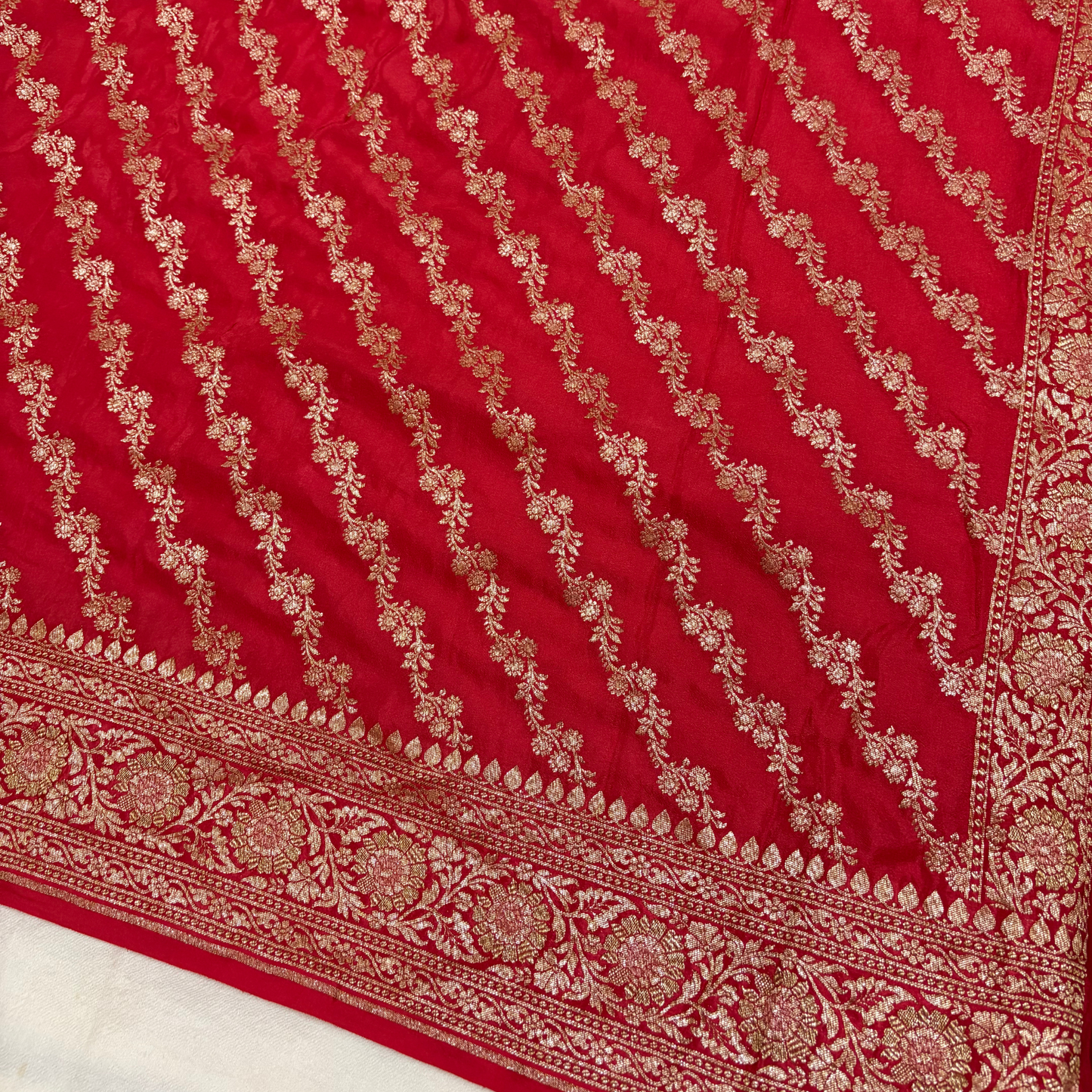 Red Banarasi Pure Crepe Saree