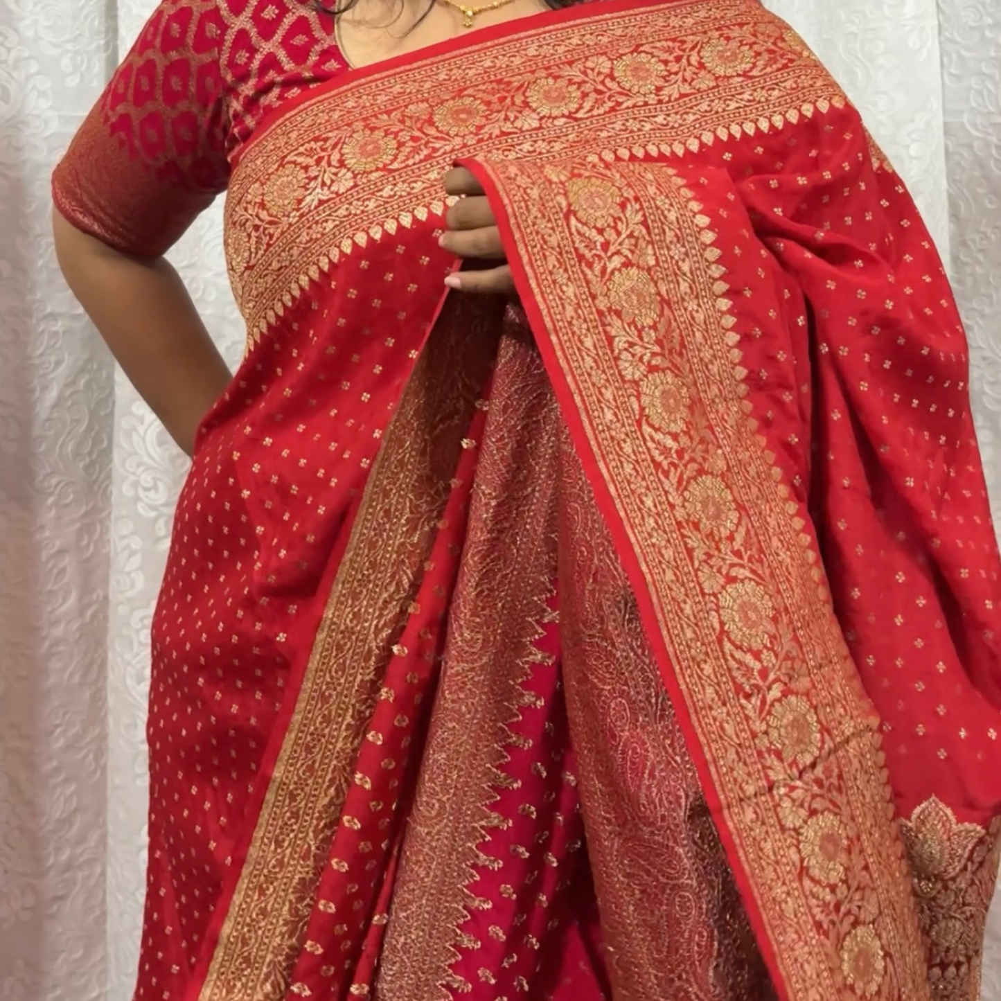 Red Banarasi Pure Crepe Saree