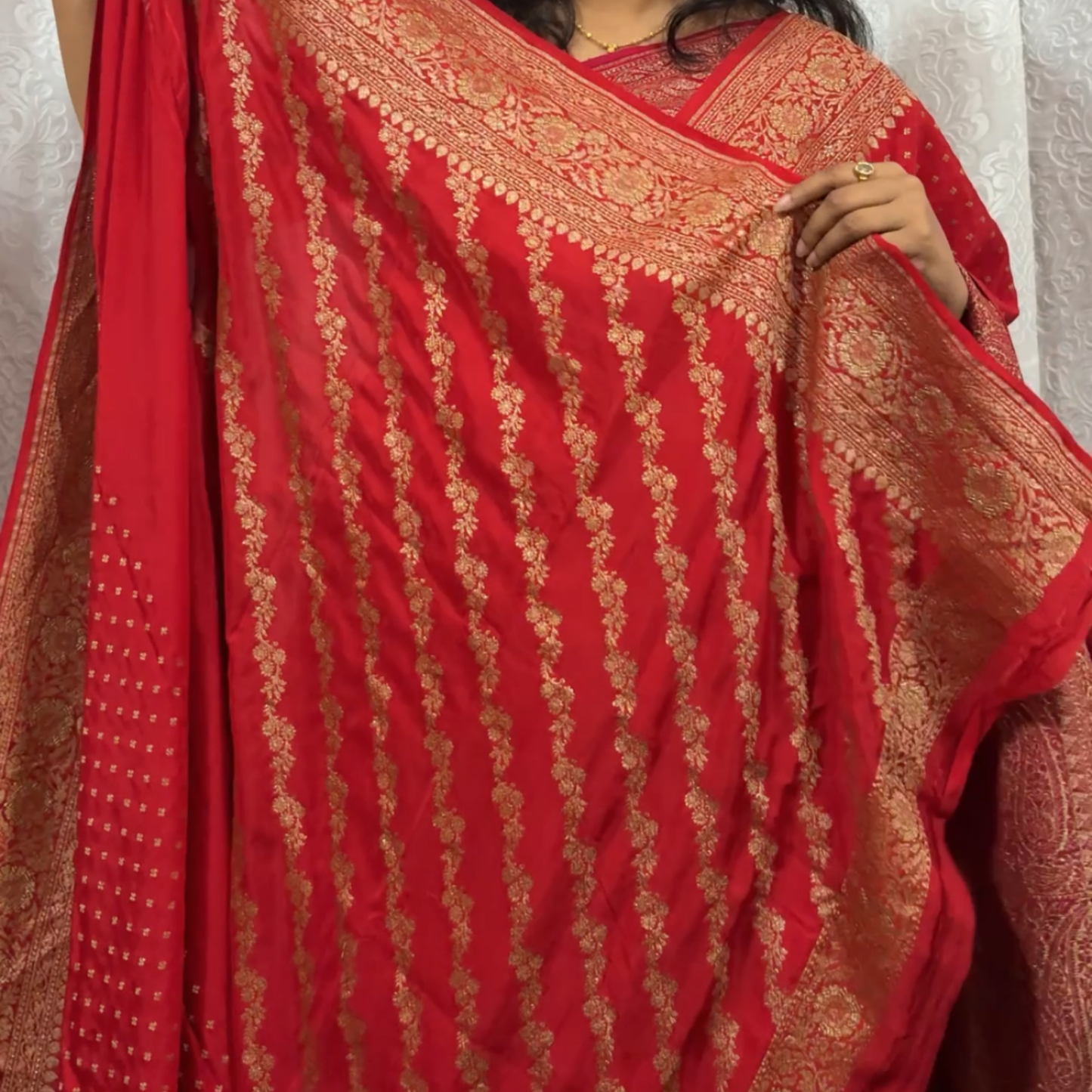 Red Banarasi Pure Crepe Saree