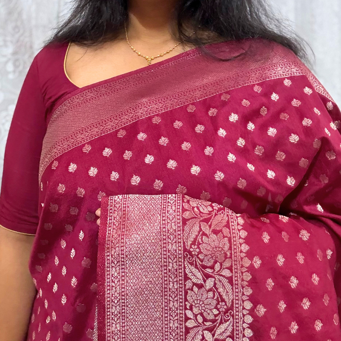 Magenta Banarasi Semi Crepe Saree
