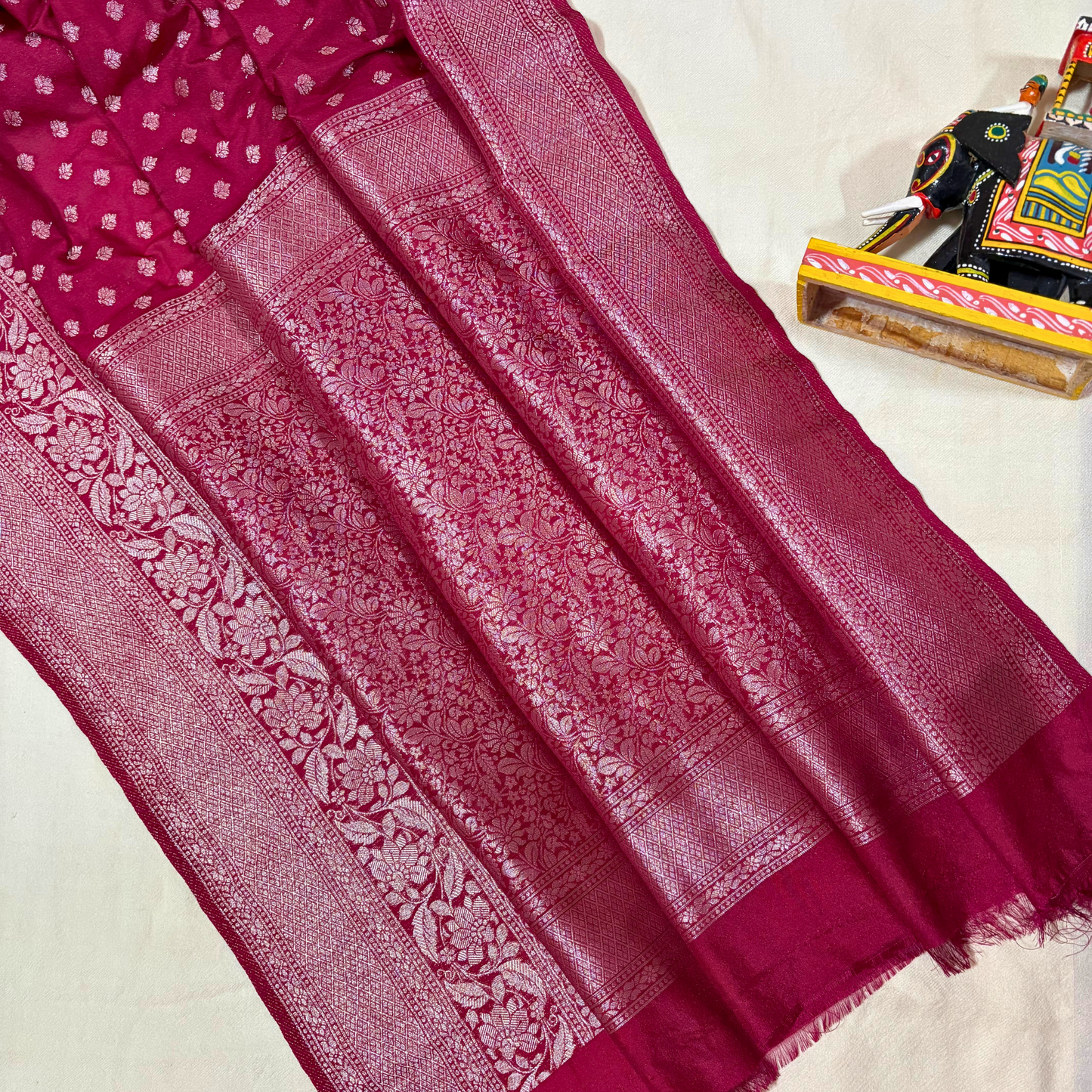Magenta Banarasi Semi Crepe Saree
