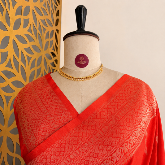 Orange Banarasi Semi Matka Silk Saree