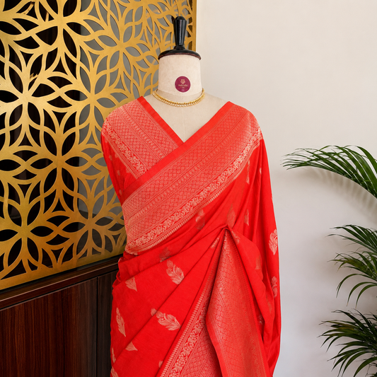 Orange Banarasi Semi Matka Silk Saree