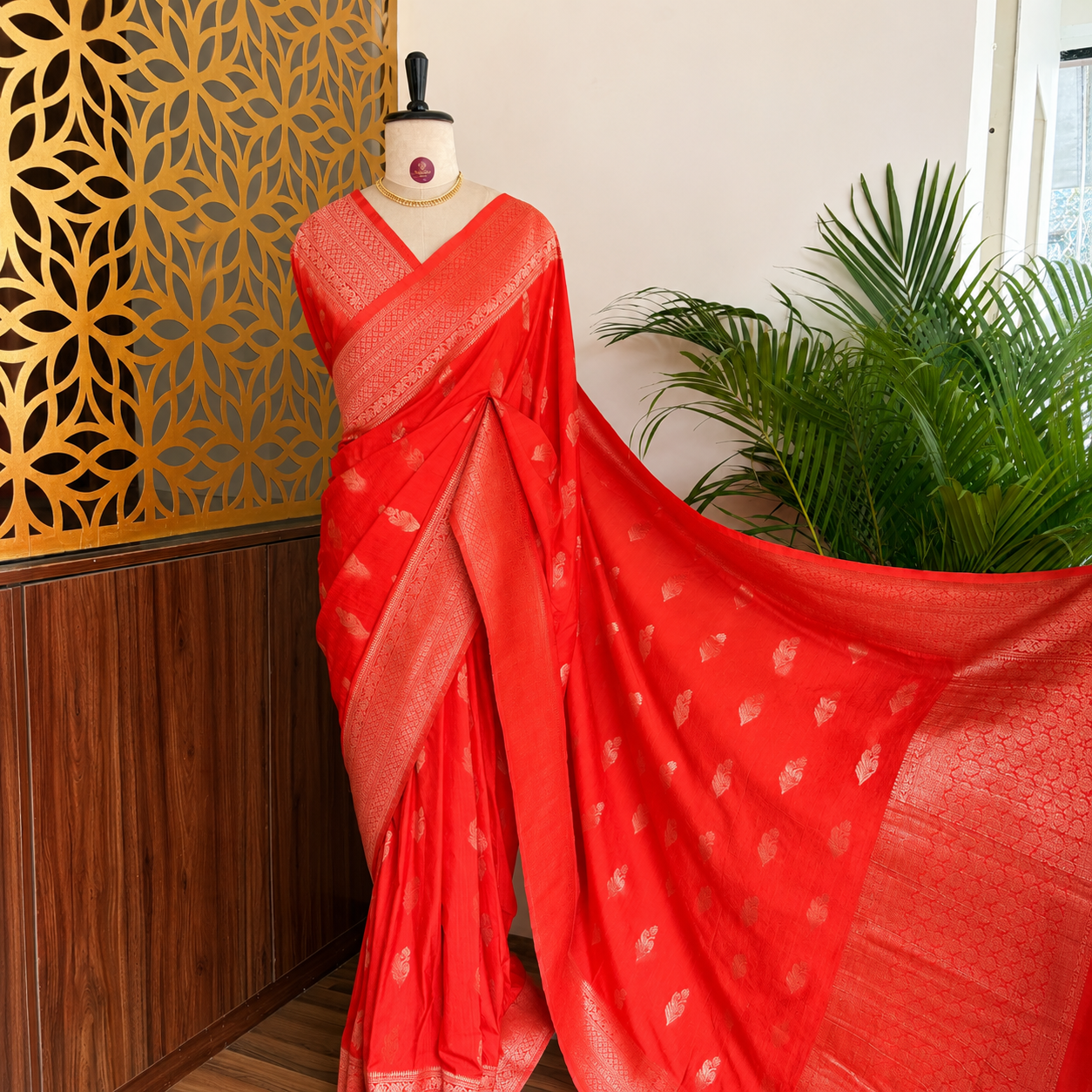 Orange Banarasi Semi Matka Silk Saree