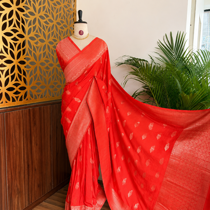 Orange Banarasi Semi Matka Silk Saree