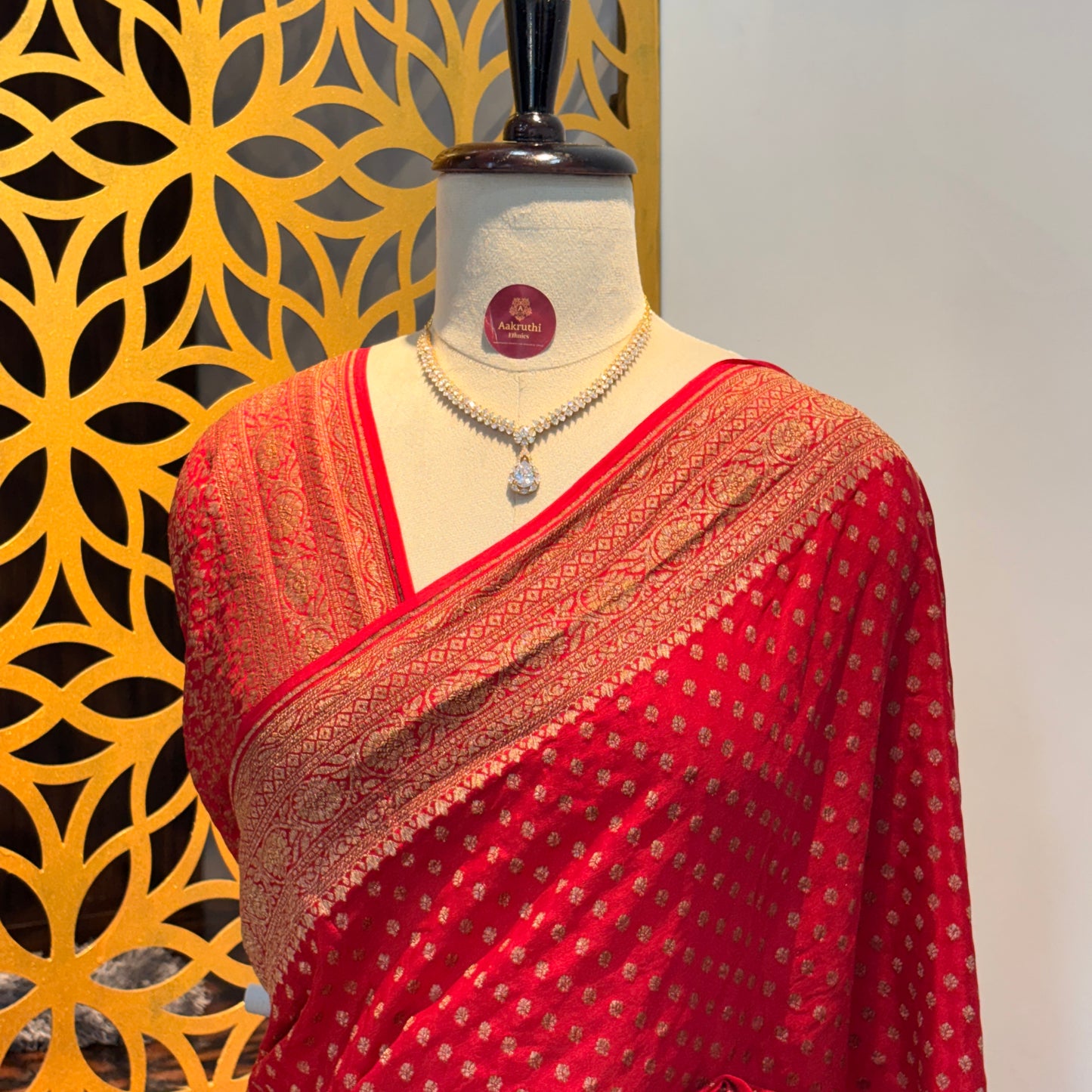 Red Banarasi Pure Crepe Saree