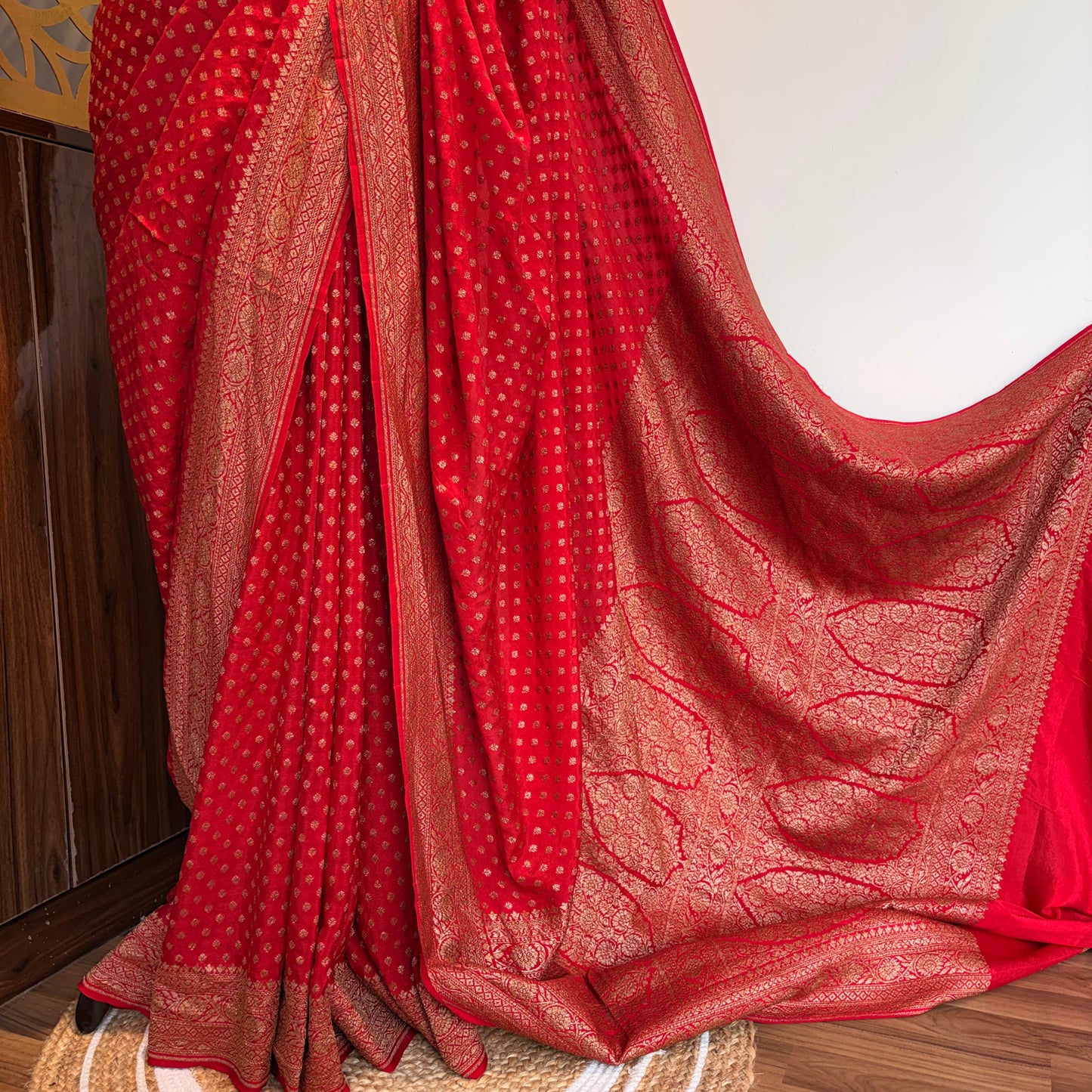 Red Banarasi Pure Crepe Saree