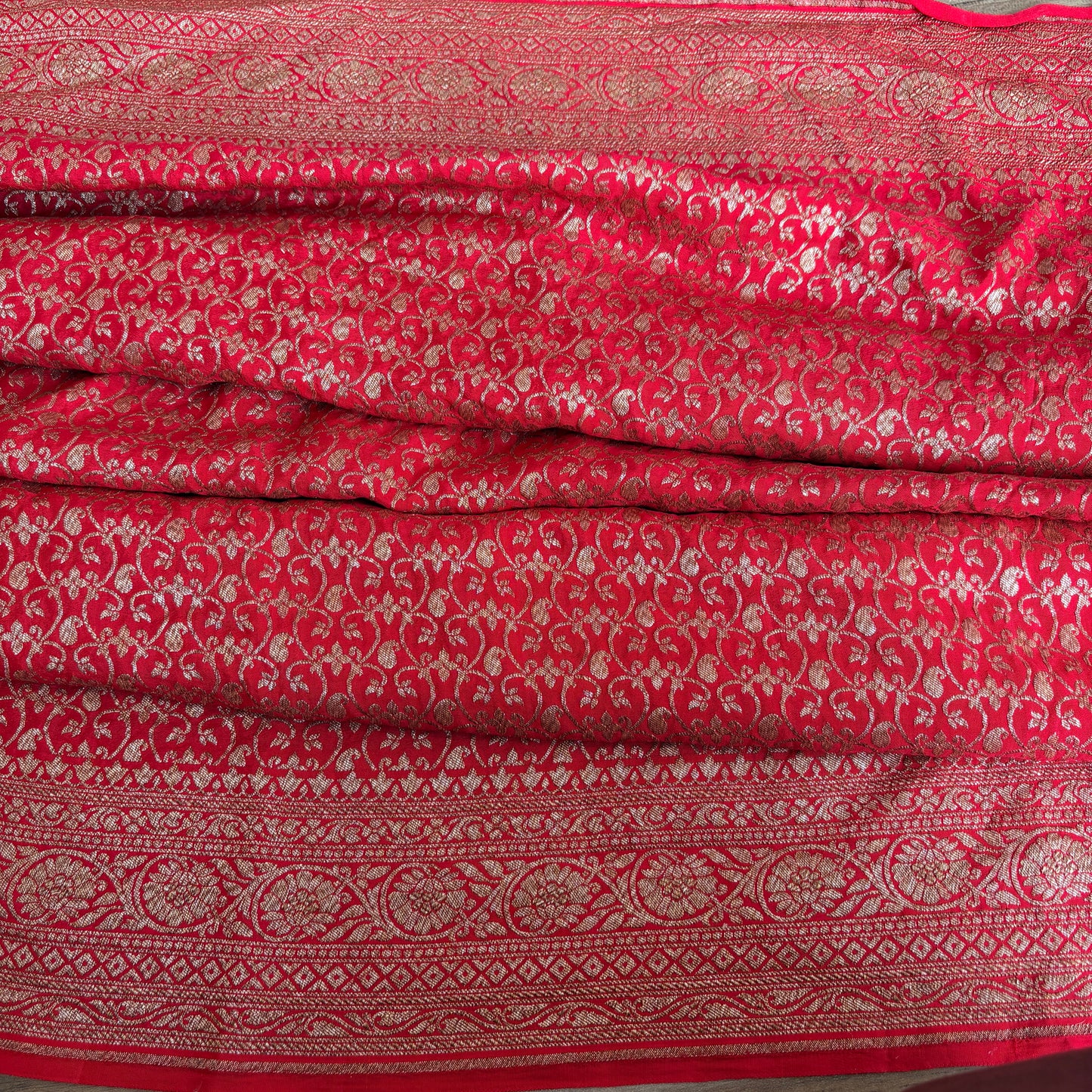 Red Banarasi Pure Crepe Saree