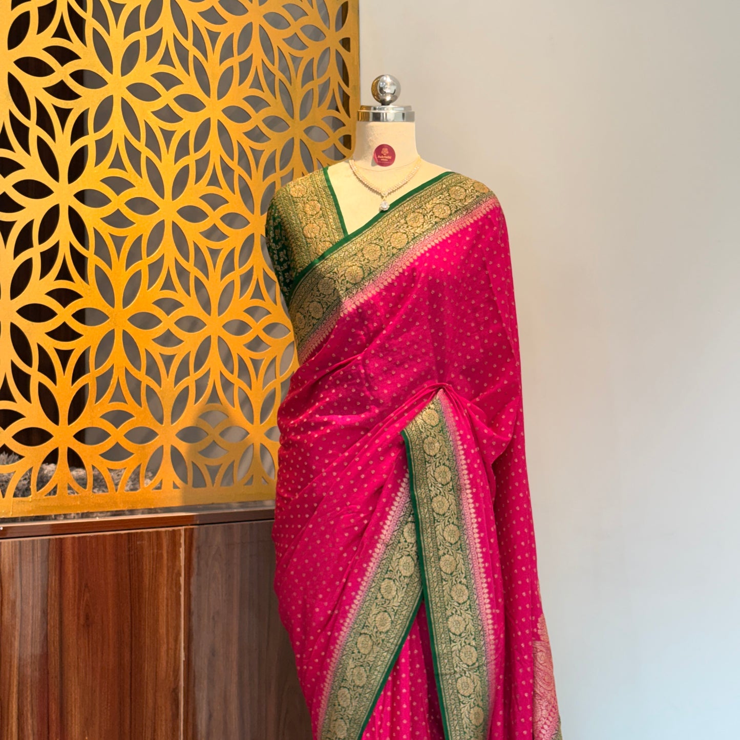 Pink Banarasi Pure Crepe Saree