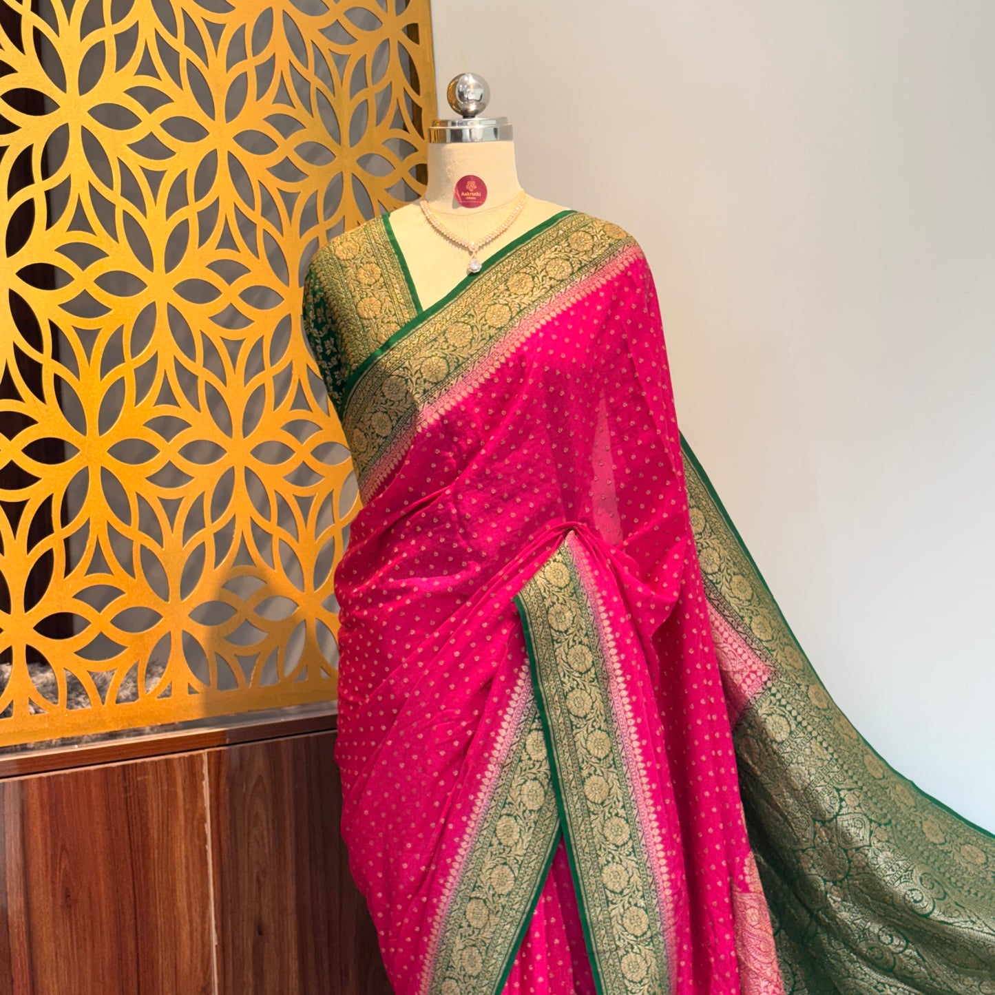 Pink Banarasi Pure Crepe Saree
