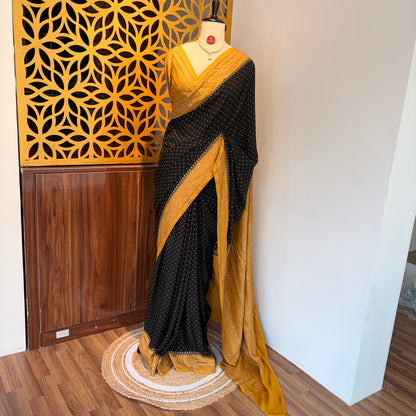Black Banarasi Pure Crepe Saree