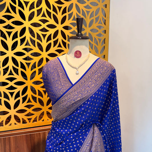 Royal Blue Banarasi Pure Crepe Saree