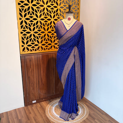 Royal Blue Banarasi Pure Crepe Saree