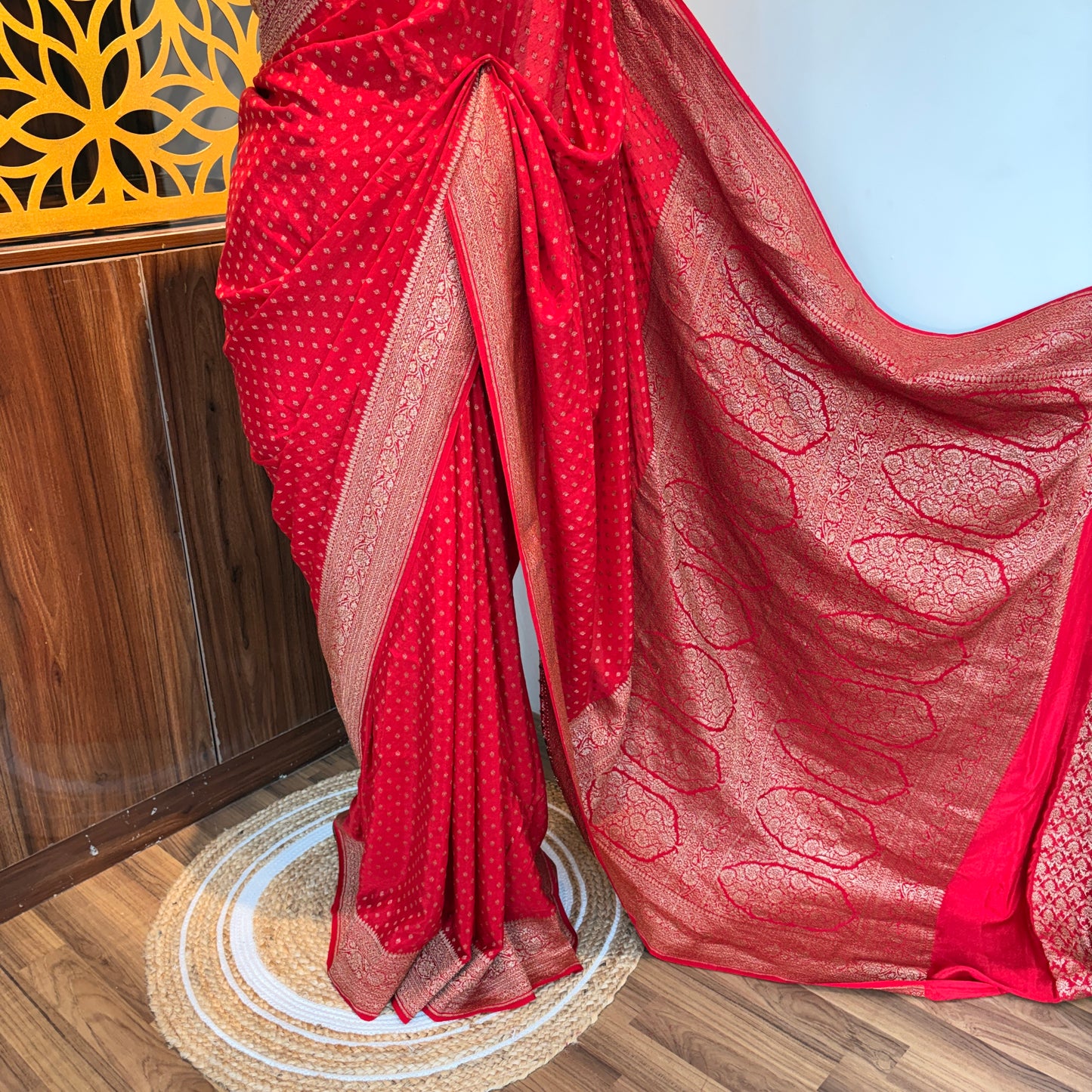 Red Banarasi Pure Crepe Saree