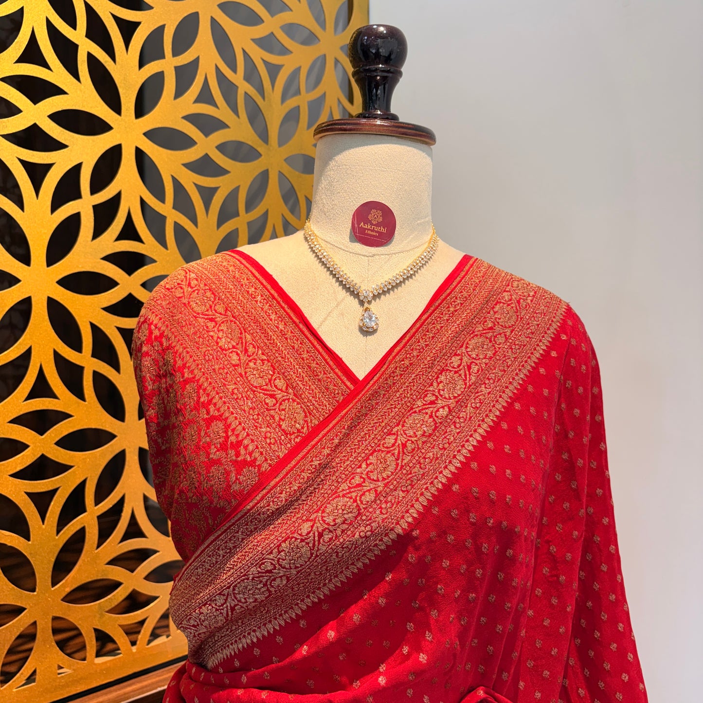 Red Banarasi Pure Crepe Saree