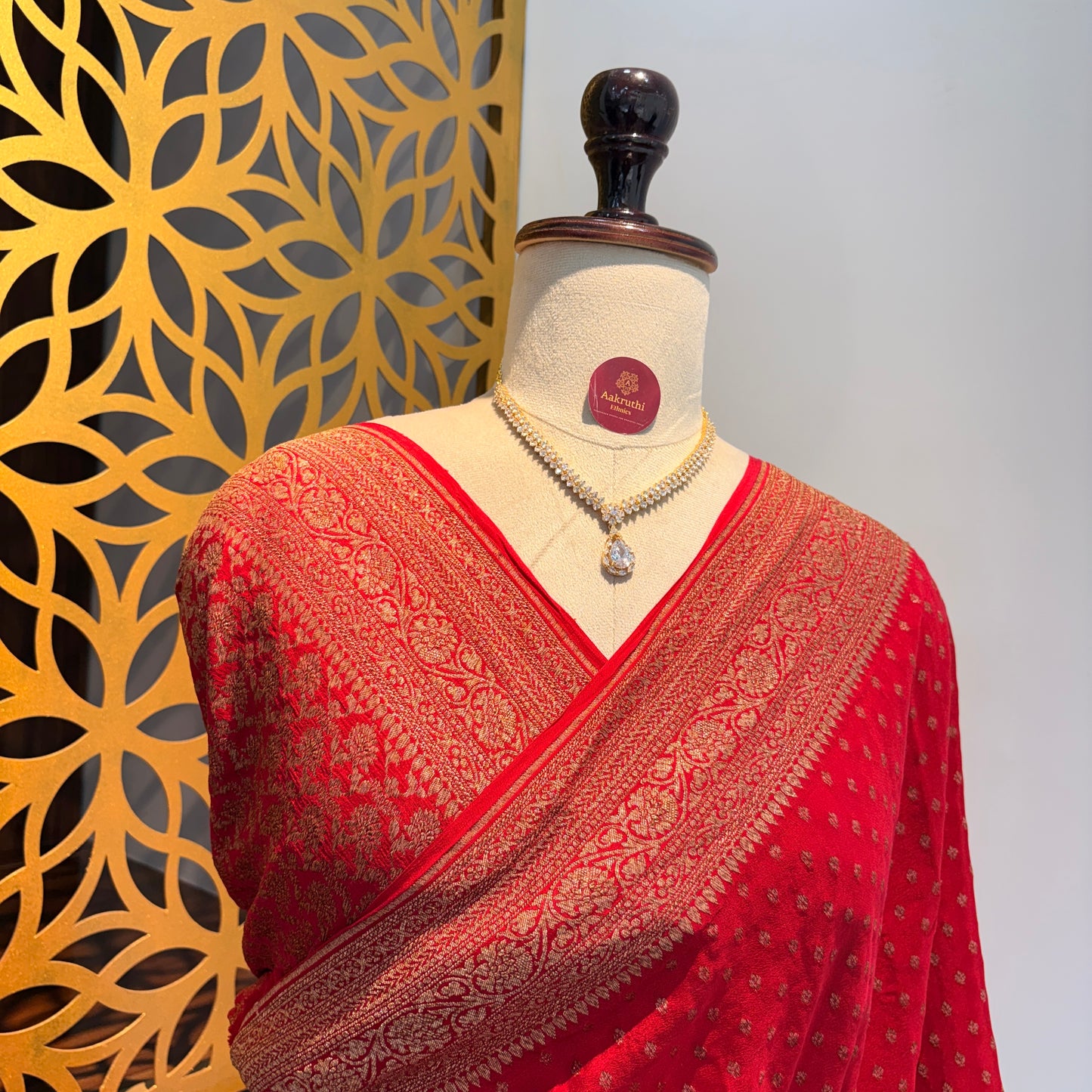 Red Banarasi Pure Crepe Saree