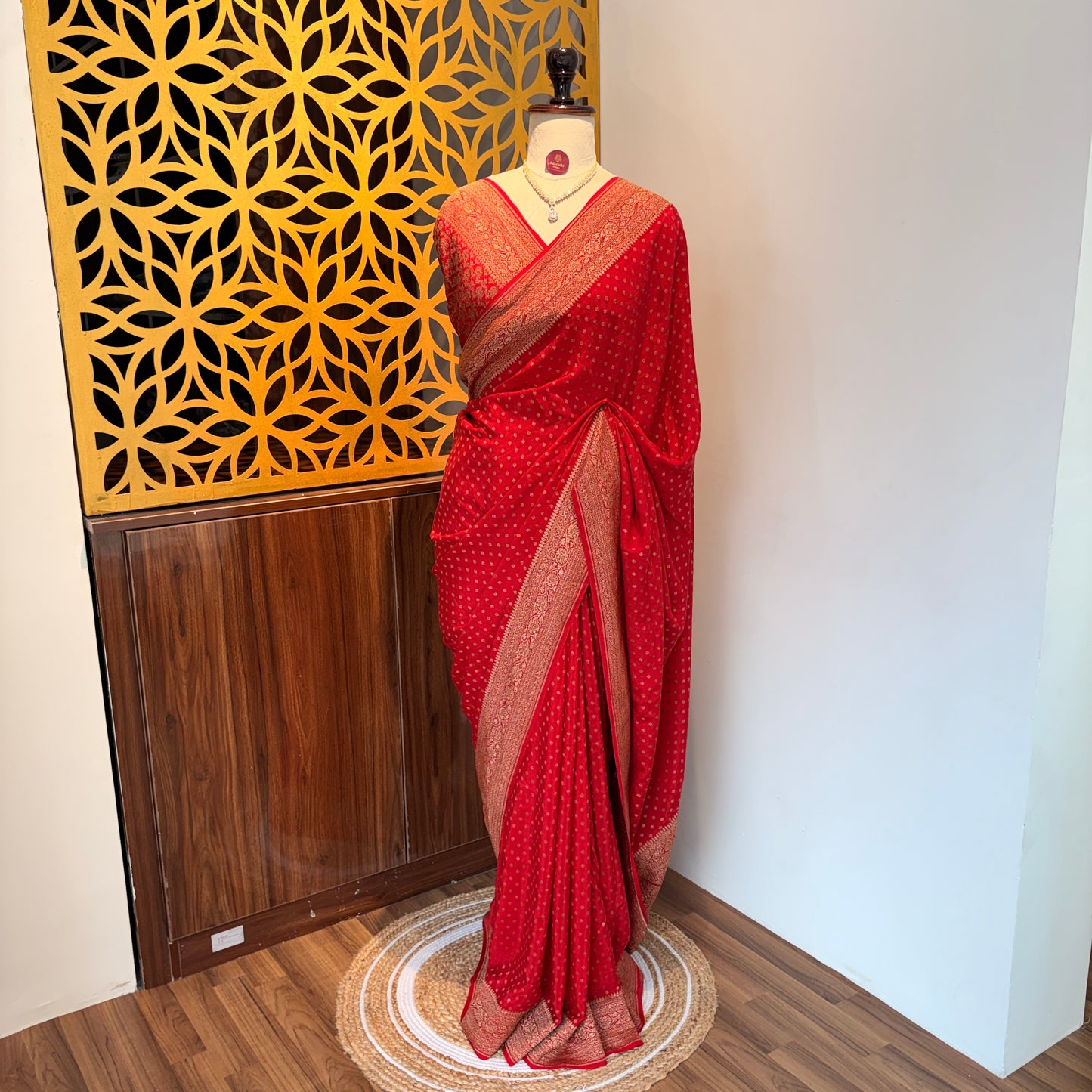 Red Banarasi Pure Crepe Saree