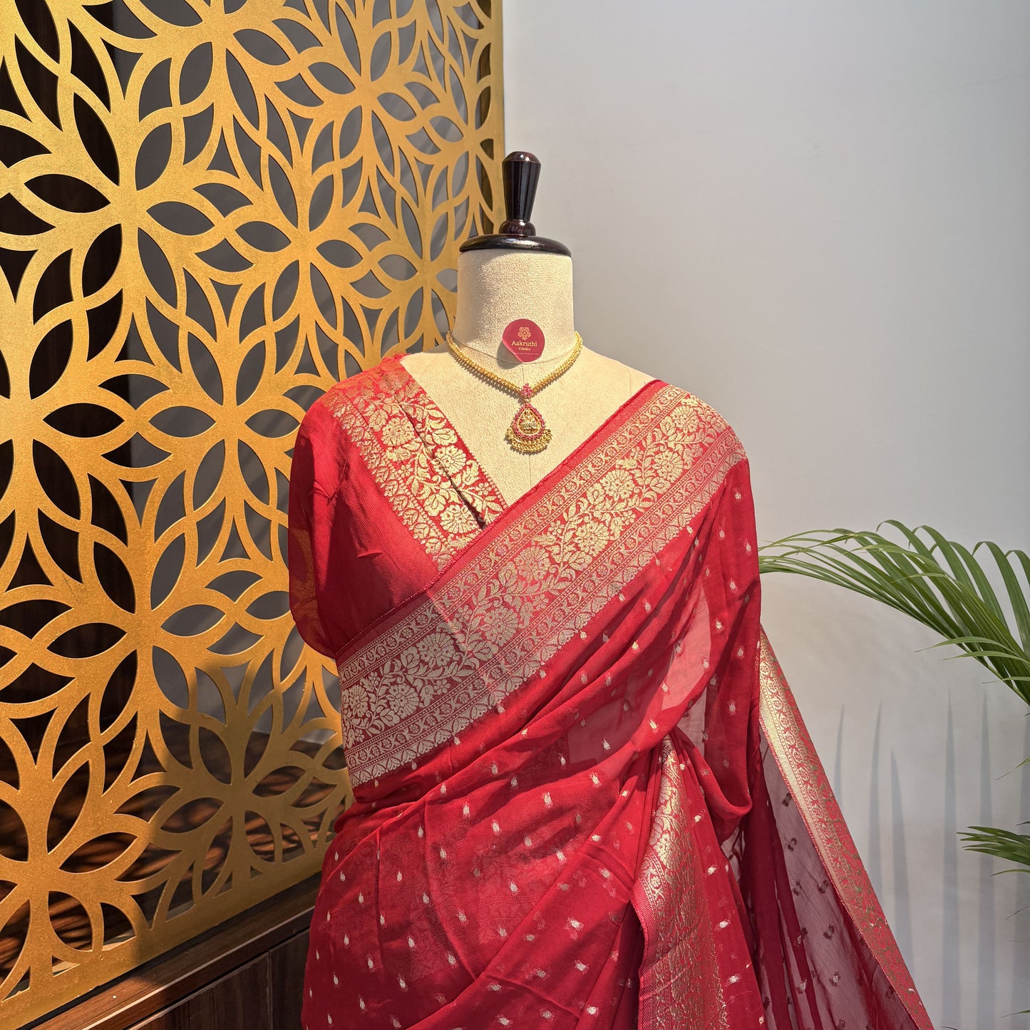 Red Semi Khaddi Georgette Saree
