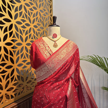 Red Semi Khaddi Georgette Saree