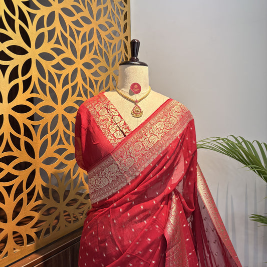 Red Semi Khaddi Georgette Saree