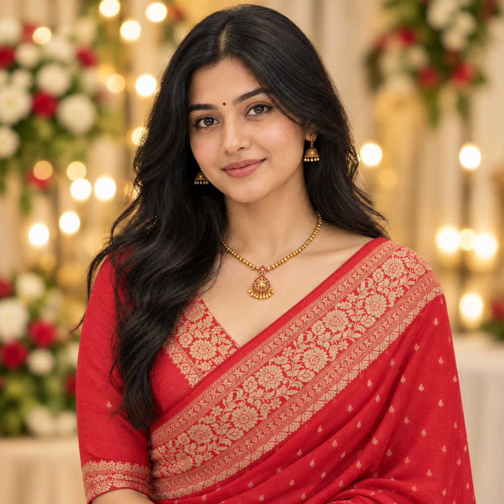 Red Semi Khaddi Georgette Saree