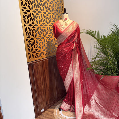 Red Semi Khaddi Georgette Saree