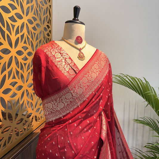 Red Semi Khaddi Georgette Saree