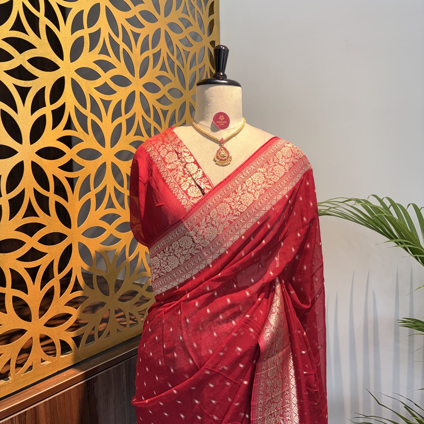 Red Semi Khaddi Georgette Saree