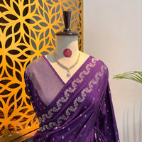 Purple Semi Raw Mango Banarasi Saree