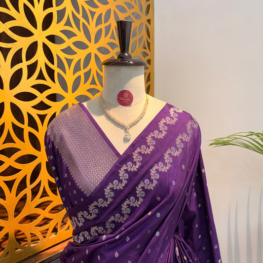 Purple Semi Raw Mango Banarasi Saree