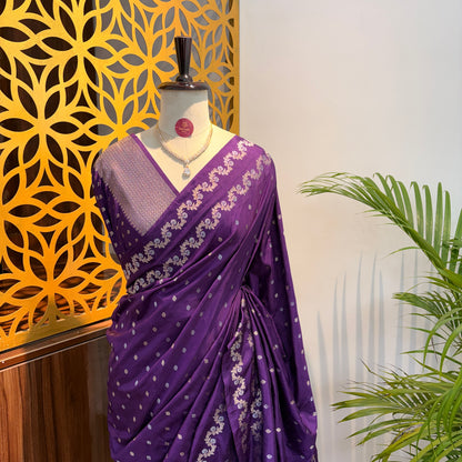 Purple Semi Raw Mango Banarasi Saree