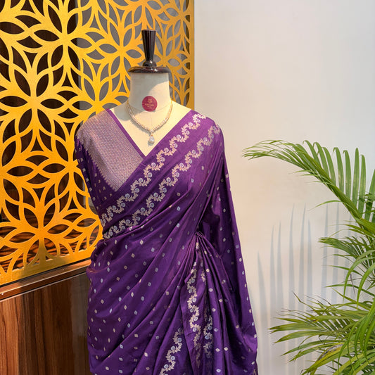 Purple Semi Raw Mango Banarasi Saree