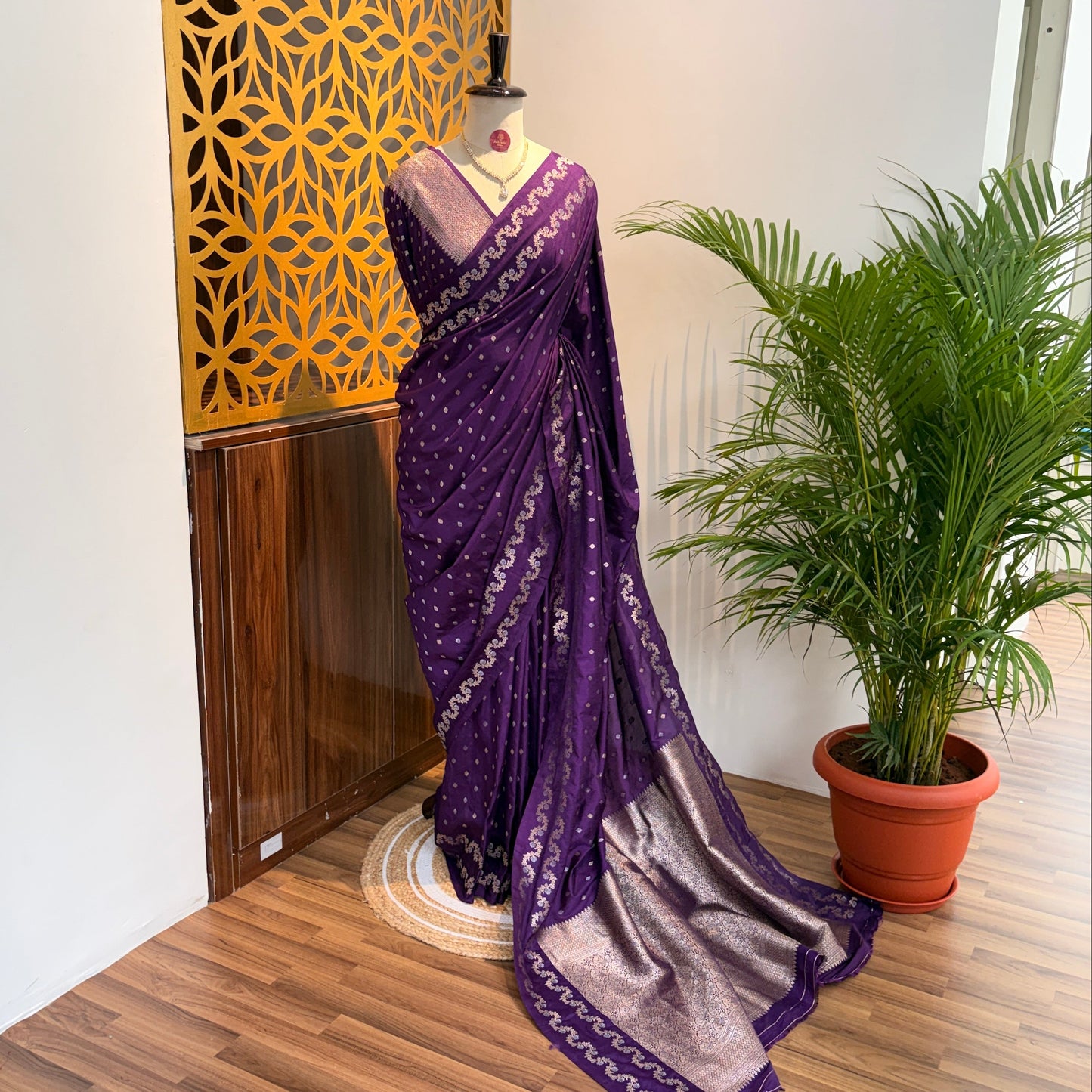 Purple Semi Raw Mango Banarasi Saree