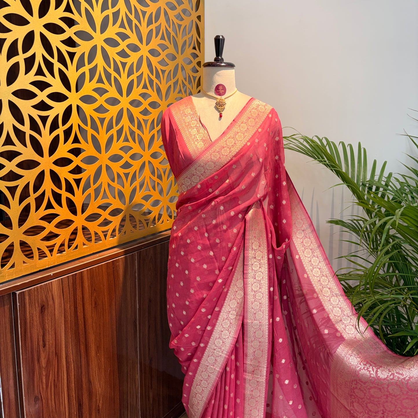 Pink Semi Khaddi Georgette Saree