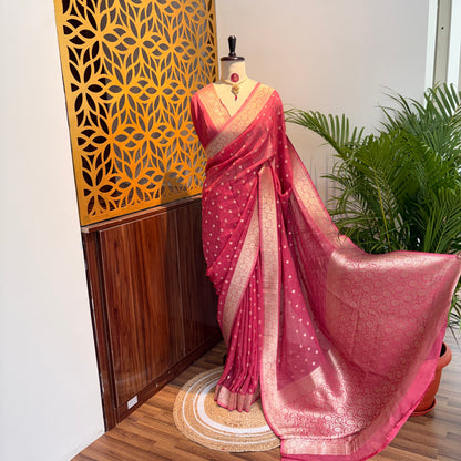 Pink Semi Khaddi Georgette Saree