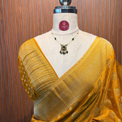Yellow Semi Chinon Georgette Banarasi Saree