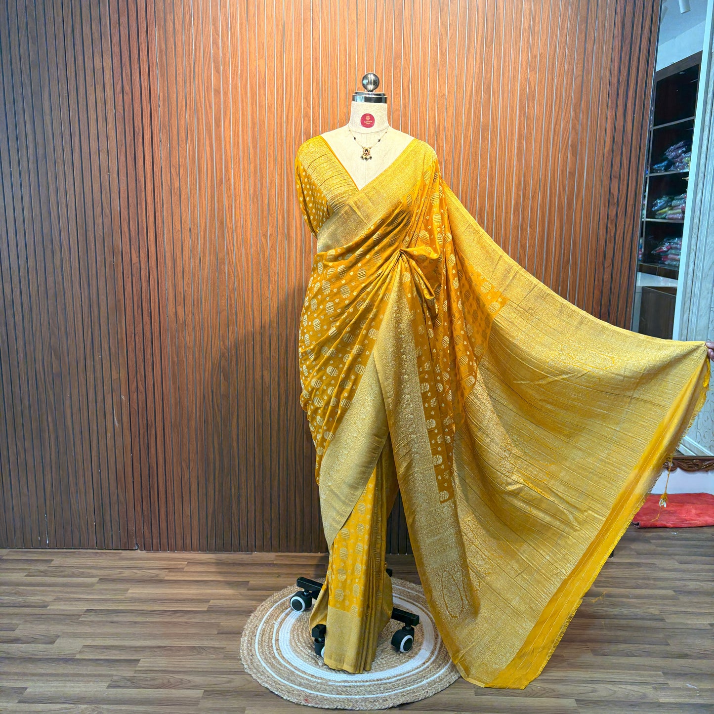 Yellow Semi Chinon Georgette Banarasi Saree