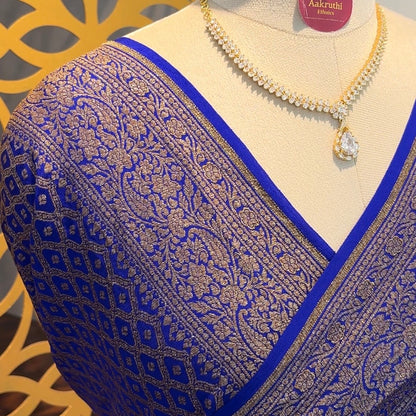 Royal Blue Banarasi Pure Crepe Saree